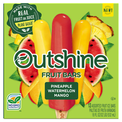 Outshine Pineapple Watermelon Mango Assorted Fruit Ice Bars, 12 count
