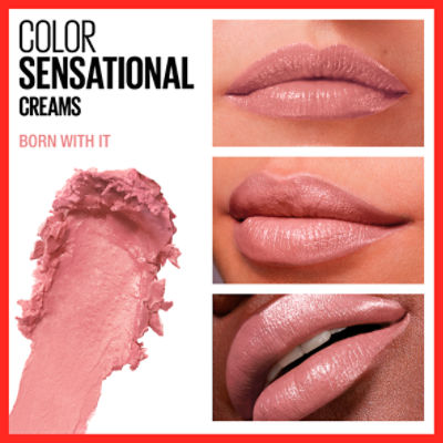 Maybelline Color Sensational The Creams, Cream Finish Lipstick Makeup, Born  With It, 0.15