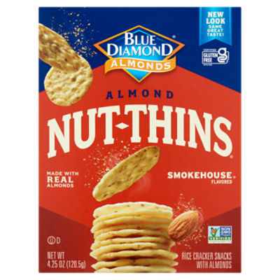 Blue Diamond Almonds Nut-Thins Smokehouse Flavored Rice Cracker Snacks with Almonds, 4.25 oz