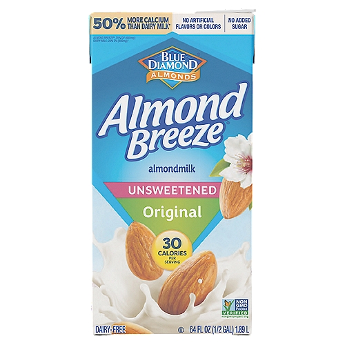 Blue Diamond Almonds Almond Breeze Unsweetened Original Almondmilk, 64 fl oz
Almond Breeze non-dairy almondmilk is delicious in everything, from cereals and smoothies to cooking and baking. Browse our variety of almondmilk including sweetened and unsweetened as well as vanilla and chocolate.