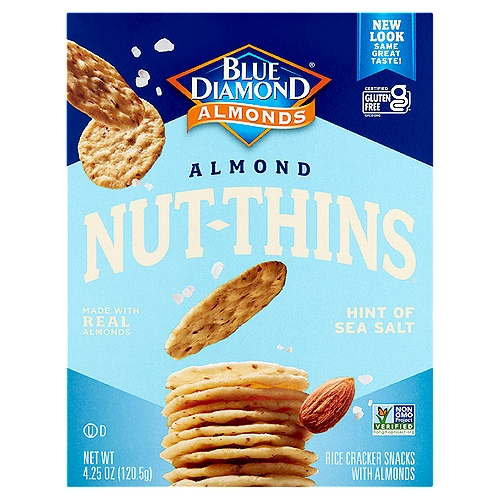 Blue Diamond Almonds Nut-Thins Hint of Sea Salt Rice Crackers Snacks with Almonds, 4.25 oz
Hit the Spot with a Hint of Sea Salt

Handfuls of Fantastic, Flavorful Crunching You Can Feel Good About
We love our almonds so much we baked them into crispy crackers with irresistible flavors. Dig in. dip them. pass them around. It's the ultimate snack with the one and only nutty crunch. Crunch on!!