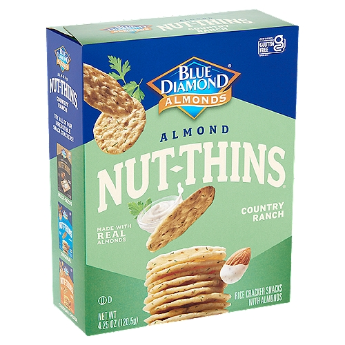 Blue Diamond Almonds Nut-Thins Almond Country Ranch Rice Cracker Snacks, 4.25 oz
Put a Zing in Your Step with Country Ranch

Handfuls of Fantastic, Flavorful Crunching You Can Feel Good About
We love our almonds so much we baked them into crispy crackers with irresistible flavors. Dig in, dip them, pass them around. It's the ultimate snack with the one and only nutty crunch. Crunch on!! 