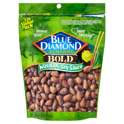 Blue Diamond Almonds Bold Wasabi & Soy Sauce Flavored Almonds Value Pack, 16 oz