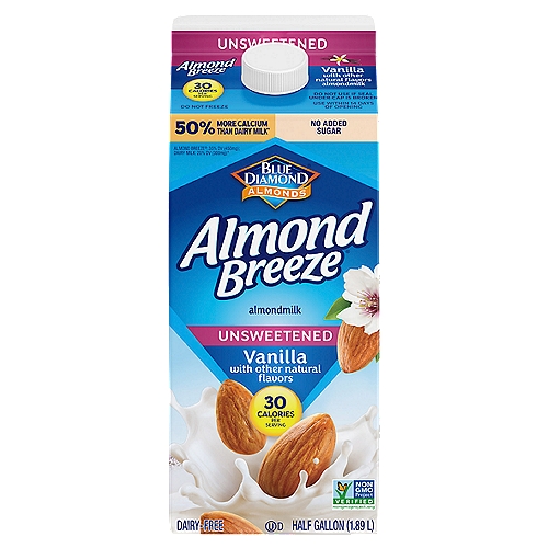 Blue Diamond Almonds Almond Breeze Unsweetened Vanilla Almondmilk, half gallon
Almond Breeze non-dairy almondmilk is delicious in everything, from cereals and smoothies to cooking and baking. Browse our variety of refrigerated and shelf stable almondmilk, including sweetened and unsweetened, vanilla, chocolate, our coconut and banana almondmilk blends, as well as almondmilk creamers and almondmilk yogurts. The best almonds make the best almondmilk