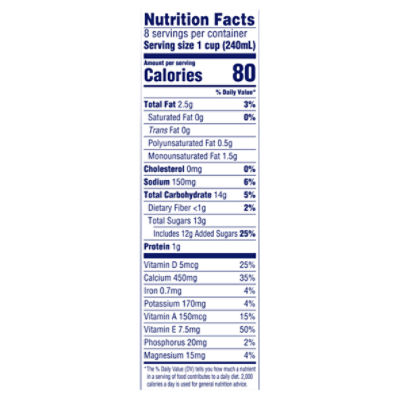 Blue Diamond Almond Milk Nutrition Label 