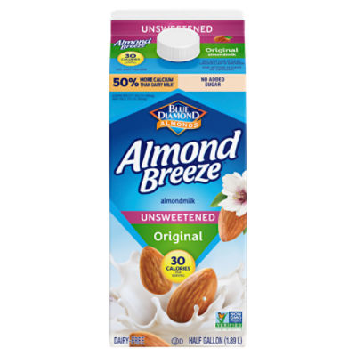 Blue Diamond Almonds Almond Breeze Unsweetened Original Almondmilk, half gallon, 63.91 Fluid ounce