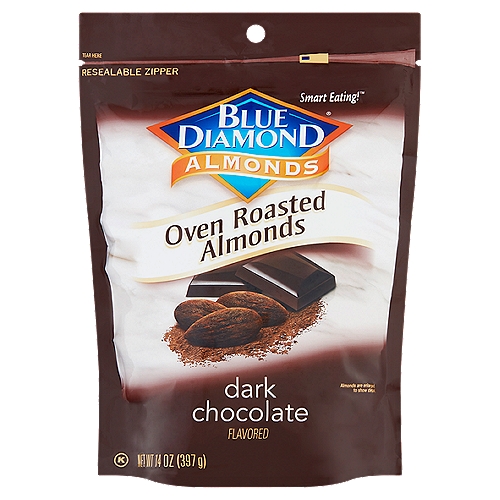 Smart Eating!™nnA handful of almonds a day is a smart snacking choice!nnBlue Diamond® Dark Chocolate Flavored Almond are oven roasted for a delicious, nutty crunch.nWith an abundance of nutritional benefits these almonds are a satisfying snack that you can feel good about.