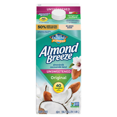 Blue Diamond Almonds Almond Breeze Unsweetened Original Almondmilk Coconutmilk Blend, half gallon, 63.91 Fluid ounce