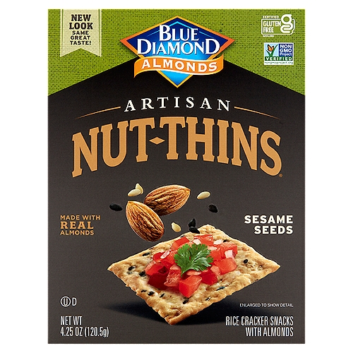 Blue Diamond Almonds Nut-Thins Artisan Sesame Seeds Rice Cracker Snacks with Almonds, 4.25 oz