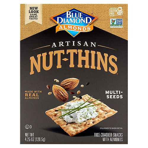 Blue Diamond Almonds Artisan Nut-Thins Multi-Seeds Rice Cracker Snacks with Almonds, 4.25
Take Your Occasion to a whole New Level
There's so much good baked into Artisan Nut Thins, where do we begin. Our delicious California almonds blended with brown rice and tasty whole seeds, baked into a delicious crisp cracker. Finish them any way you want-with a topping, a spread, a dip or straight out of the box. It's inspired snacking that invites all kinds of delight.