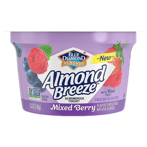 Blue Diamond Almonds Almond Breeze Mixed Berry Almondmilk Yogurt, 5.3 oz
Creamy almondmilk yogurt with real mixed blueberries, strawberries and raspberries on the bottom. For over 100 years, our family of growers has been dedicated to growing the best almonds. Almonds that make our almondmilk yogurt irresistibly delicious. Taste the craft and care in every bite. Great for a wholesome breakfast or healthy snack. Get your spoon ready!
Crafted From the Best Almonds.
Made with Real Fruit
Contains 5 Live & Active Cultures
Good Source of Calcium & Vitamin E
No Artificial Flavors
Free From Dairy, Soy & Lactose
Vegan

Contains five live active cultures including:
S. thermophilus, L. bulgaricus, L. acidophilus, Bifidus and L. casei 