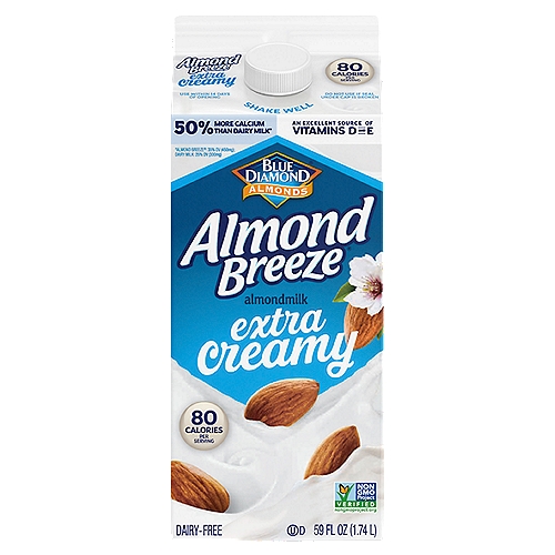 Blue Diamond Almonds Almond Breeze Extra Creamy Almondmilk, 59 fl oz
Almond Breeze non-dairy almondmilk is delicious in everything, from cereals and smoothies to cooking and baking. Browse our variety of refrigerated and shelf stable almondmilk, including sweetened and unsweetened, vanilla, chocolate, our coconut and banana almondmilk blends, as well as almondmilk creamers and almondmilk yogurts. The best almonds make the best almondmilk.