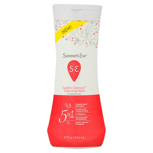 Summer's Eve Golden Glamour Cleansing Wash, 15 fl oz
5in1™
1. Clinically tested safe scents™
2. Removes odor-causing bacteria
3. pH-balanced
4. Free from dyes and parabens
5. Gently cleanses & freshens

5 Ways to Fresh
No matter what you say day brings you can trust Summer's Eve® Cleansing Wash packed with 5-in-1 freshness Summer's Eve® Cleansing Wash won't dry like soap and it's pH-balanced to match your body's natural chemistry. And not only does Summer's Eve® Cleansing Wash help stop odor, it features gynecologist-tested Safe Scents® - signature scents approved for everyday use.