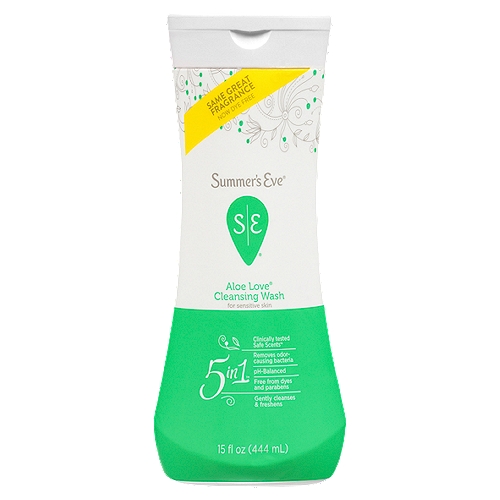 Summer's Eve Aloe Love Cleansing Wash, 15 fl oz
5 Ways to Fresh
No matter what your day brings, you can trust Summer's Eve® Cleansing Wash, packed with 5-in-1 freshness. Summer's Eve® Cleansing Wash won't dry like soap, and it's pH-balanced to match your body's natural chemistry. And not only does Summer's Eve® Cleansing Wash help stop odor, it features gynecologist-tested Safe Scents™ - signature scents approved for everyday use.