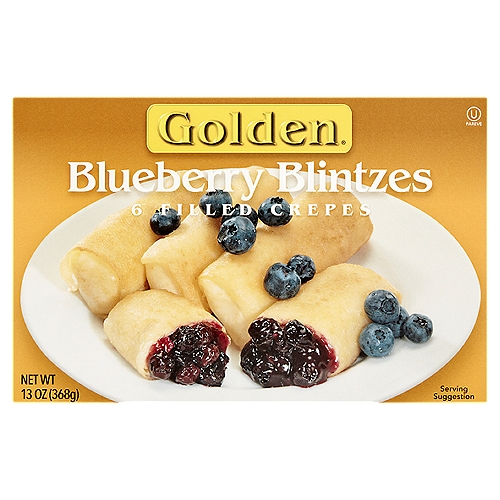 Golden Blueberry Blintzes, 6 count, 13 ozs
Wholesome Traditional Quality
✓ No preservatives
✓ No artificial flavoring or coloring
✓ 0g trans fat

In 20 minutes or less you can conveniently serve these delicious Blueberry Filled Crepes at your next simple meal or part of your family's holiday traditions.
We are honored to share a place at your table.