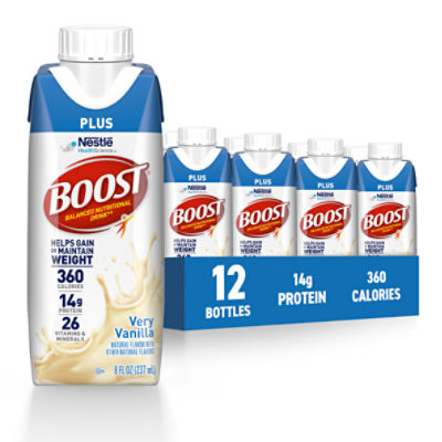Boost Plus Very Vanilla Balanced Nutritional Drink, 12 count, 8 fl oz