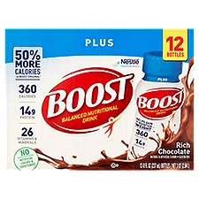 Nestlé Boost Plus Rich Chocolate Balanced Nutritional Drink, 8 fl oz, 12 count, 96 Fluid ounce