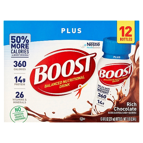 Nestlé Boost Plus Rich Chocolate Balanced Nutritional Drink, 8 fl oz, 12 count