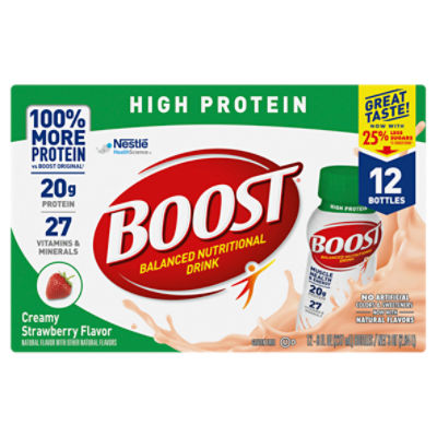 Nestlé Boost High Protein Creamy Strawberry Flavor Balanced Nutritional Drink, 8 fl oz, 12 count