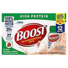 Nestlé Boost High Protein Creamy Strawberry Flavor Balanced Nutritional Drink, 8 fl oz, 12 count