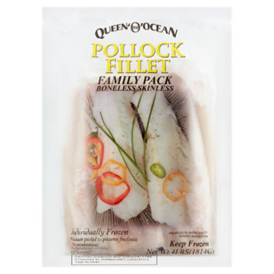 Queen ‘O' The Ocean Boneless Skinless Pollock Fillet Family Pack, 4 lbs