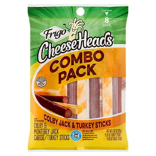 Frigo Cheese Heads Colby Jack & Turkey Sticks Combo Pack, 8 count, 6.32 oz