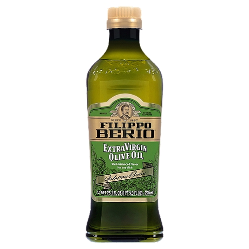 Filippo Berio Extra Virgin Olive Oil, 25.3 fl oz
This Seal signifies that Filippo Berio olive oils have been tested and meet or exceed the International Olive Council's stringent worldwide scientific and sensory standards for quality and authenticity.

This well-balanced extra virgin olive oil has a distinctly rich taste. It's a flavorful base for dressings, sauces, and marinades, and a tasty drizzle on steamed vegetables and pasta dishes.