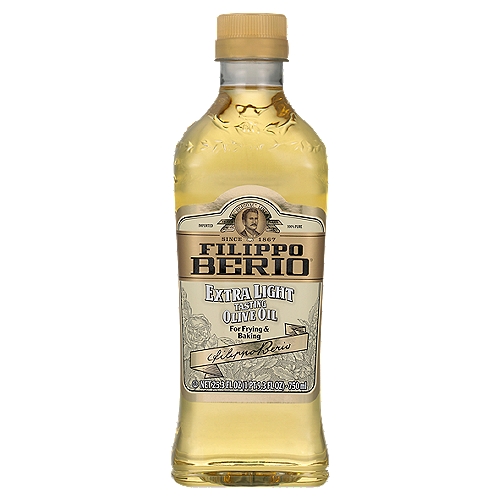 Filippo Berio Extra Light Tasting Olive Oil, 25.3 fl oz
''Extra light'' has a faint hint of olive flavor and a light aroma. This, along with its high smoke point, allow it to perform best in cooking methods such as baking, deep frying, stir-frying and braising.