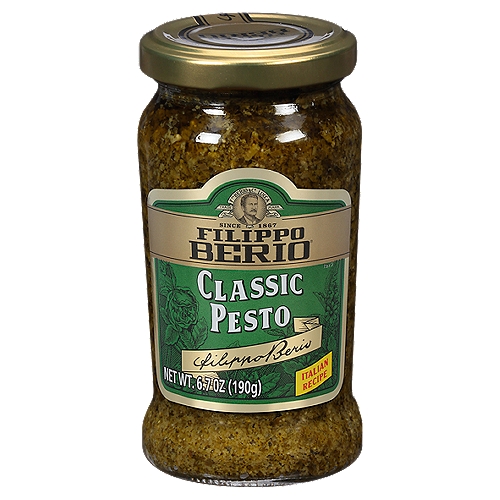 Produced in Liguria, Italy, the original home of pesto, this Genovese classic is bursting with the flavor and aroma of fresh basil. Adding Filippo Berio olive oils to the recipe takes the flavor even further. Pesto perks up pastas and pasta salads, potato salads, sandwiches and soups. And it's a surprisingly scrumptious ingredient in hummus and dips!
