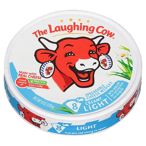 The Laughing Cow Creamy Light Spreadable Cheese Wedges, 8 count, 6 oz
No Artificial Growth Hormones.*
*No Significant Difference has Been Shown Between Milk Derived from rBST-Treated and Non-rBST Treated Cows.

Fat per serving: Original 4g/light 1.5g