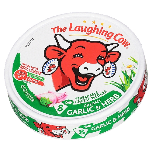 The Laughing Cow Creamy Garlic & Herb Spreadable Cheese Wedges, 8 count, 6 oz
No Artificial Growth Hormones.*
*No Significant Difference Has Been Shown Between Milk Derived from rBST-Treated and Non-rBST Treated Cows.