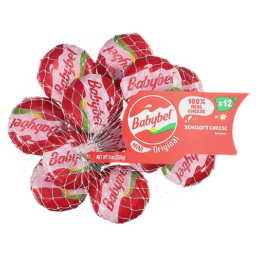 Babybel Mini Original Semisoft Cheese, 12 count, 9 oz
No Artificial Growth Hormones*
*No significant difference has been shown between milk derived from rBST-treated and non-rBST treated cows.