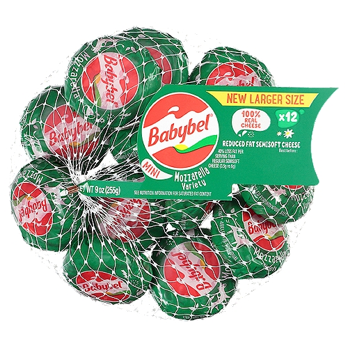 Babybel Mini Mozzarella Variety Reduced Fat Semisoft Cheese, 12 count, 9 oz
No Artificial Growth Hormones*, Artificial Colors, Flavors or Preservatives
*No significant difference has been shown between milk derived from rBST-treated and non-rBST treated cows.