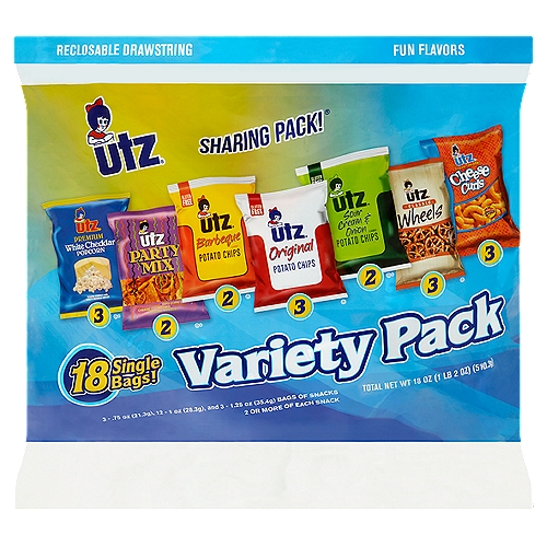 Utz Fun Flavors Variety Pack Snacks, 18 count, 18 oz