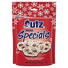 Utz White Chocolate Peppermint Mini Specials, Pretzels, 6 Ounce