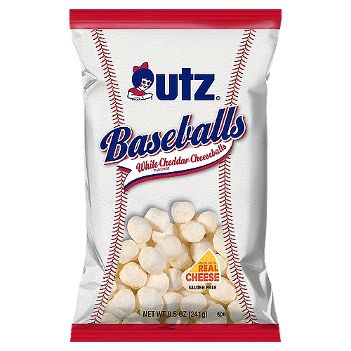 8.5 oz Utz White Cheddar Cheese Baseballs
Utz® Baseballs are delicious white cheddar flavored cheese balls that are ideal to share with family and friends. These seasonal favorites are made with real cheese and are gluten free! Utz® Baseballs are perfect for picnics and ball games, as camp treats, in lunch boxes and more. Another fun way to enjoy and share the famous cheesy flavor of Utz® cheese snacks!