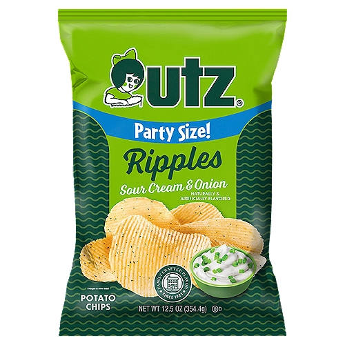 12.5 oz Utz Ripples Sour Cream & Onion Potato Chips
When you open this bag of potato chips, you're not just having a snack. Did you know you've just opened a bag of our most popular seasoned chip? You will begin to smell that bold blend of spices in our legendary recipe. You won't be able to wait to take a bite of those crunchy, perfectly cooked ripple cut potato chips. You can almost taste that zesty sour cream flavor. Well, what are you waiting for? Grab a bag and enjoy!