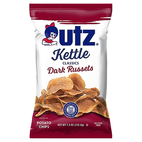 7.5 Utz Kettle Classics Dark Russets Potato Chips
Utz® is proud to bring you this premium line of gourmet Russet potato chips. This special variety of Russet results in a robust flavored dark potato chip... dark, not from burning or over frying, but from the natural caramelizing of the sugars present in our precision controlled slices. Our kettle-style cooking ensures that the appearance, flavor, and crunch are deserving of the Utz® name.
Grab a bag today and enjoy!