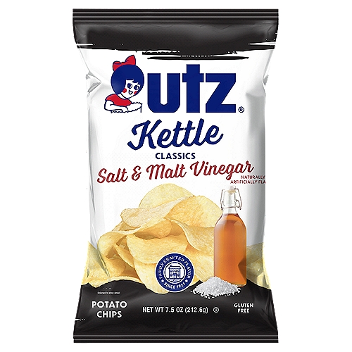 These Utz® chips are cooked kettle-style, and patterned after the classic combination of salt and malt vinegar, a British flavoring tradition at its finest. Our kettle-style cooking ensures that the appearance, flavor, and crunch are deserving of the Utz® name.nGrab a bag today and enjoy!