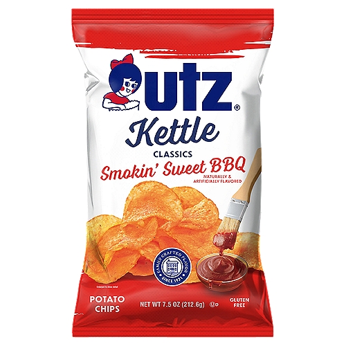 7.5 Utz Kettle Classics Smokin' Sweet Potato Chips
Utz® Smokin' Sweet BBQ Flavored Kettle Classics are artfully crafted using a combination of spices and sweetness. Cooked kettle-style to give them extra crunch, we at Utz like to describe them as "Spicy heat with a kiss of sweet!" Our kettle-style cooking ensures that the appearance, flavor, and crunch are deserving of the Utz® name.
Grab a bag today and enjoy!
