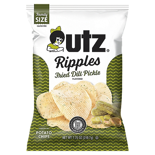 7.75 oz Utz Ripples Fried Dill Pickle Potato Chips
Give your taste buds a kick with these deliciously unique Utz® Ripples Potato Chips. We've combined our Ripples with the mouthwatering pickle flavor and a straight from the fryer twist we know you won't be able to resist! Grab a bag today and enjoy!