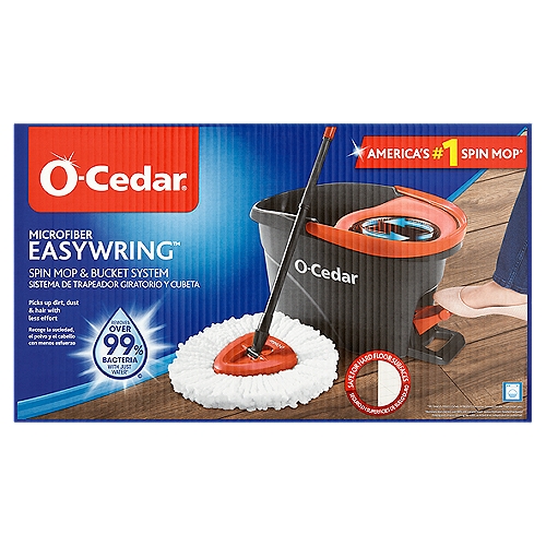 O-Cedar EasyWring Microfiber Spin Mop & Bucket System
Achieve a deeper clean with the EasyWring™ Spin Mop & Bucket System. This easy-to-use system features a foot-activated pedal and built-in bucket wringer that allow for hands-free wringing and controlled water release. Complete with a telescopic handle, and microfiber mop head, the multi-purpose system removes over 99% of bacteria with just water* or you can add in your favorite floor cleaning solution. Cleaning has never been easier.

*Removes, does not kill, over 99% of E. coli and Staph. aureus from pre-finished hardwood flooring and ceramic tile using tap water, as tested at an independent accredited lab