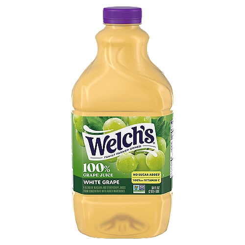 Welch's 100% White Grape Juice, 64 fl oz
A Blend of Niagara and Other Grape Juices from Concentrate with Added Ingredients.

Non GMO††
††Not made with genetically modified ingredients.