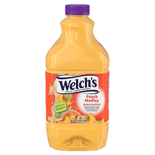 Welch's Peach Medley Cocktail is deliciously fruity. You can trust the goodness of Welch's: There's 100% Daily Value of Vitamin C per serving. And you can feel great about buying Welch's, because we're owned by family farmers who have been farming their land for as many as seven generations. This is a single 64 fl. oz. bottle of juice.