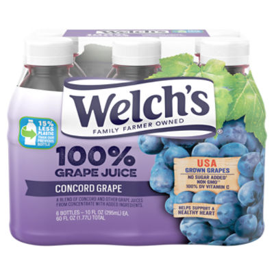 Welch's 100% Grape Juice, Concord Grape, 10 fl oz On-the-Go Bottle (Pack of 6)