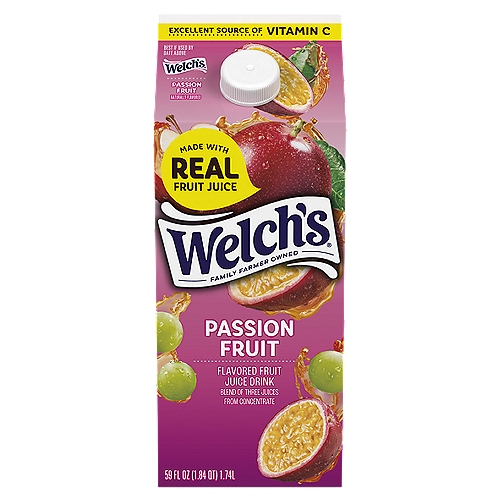 Welch's Refrigerated Passion Fruit Juice Drink is bursting with the refreshingly bright, rich flavor of juicy passion fruit. You can trust the goodness of Welch's: There is 20% Daily Value of Vitamin C per serving, and it is made with real fruit juice that is carefully blended to tantalize your taste buds. 100% of our profits go to the family farmers who own Welch's. Visit Welchs.com to learn how we are Growing Tomorrow Together and investing in a better future.