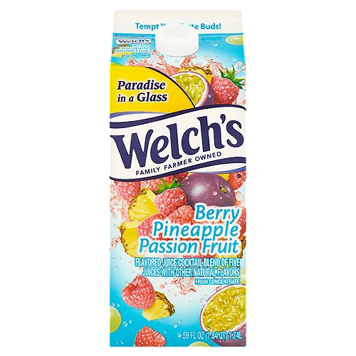 Welch's Berry Pineapple Passion Fruit Juice Cocktail, 59 fl oz
Flavored Juice Cocktail Blend of Five Juices with Other Natural Flavors

Paradise in a glass

Tempt your taste buds!