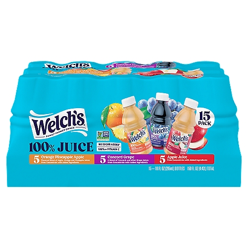 Welch's 100% Juice Variety Pack, Grape / Apple / OPA, 10 fl oz On-the-Go Bottle (Pack of 15)