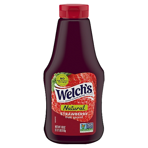 With just five simple ingredients, Welch's Natural Strawberry Spread provides all the vibrant, juicy strawberry taste you crave with nothing you don't — no high-fructose corn syrup, no artificial flavors or colors — just real, bold fruit flavor your whole family will love. Welch's Natural Strawberry Spread is also a non-GMO food, containing no genetically modified organisms. Add the sweet farm-fresh taste of real strawberries to your toast, crackers, pancakes … we could go on. But once you taste how delicious Welch's Natural Strawberry Spread is, you'll have plenty of your own ideas!