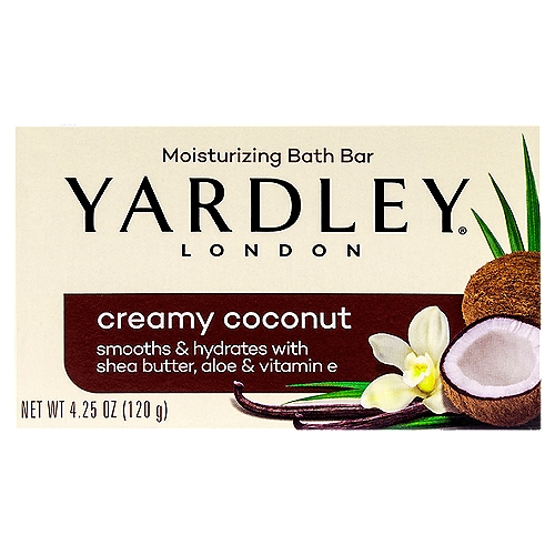 Yardley London Creamy Coconut Moisturizing Bath Bar, 4.25 oz
Pamper your body and mind with Yardley's Creamy Coconut bath bar enriched with shea butter, aloe and vitamin E. Relax as the lush scent of coconut with a hint of vanilla flower whisks you away to a tropical paradise.